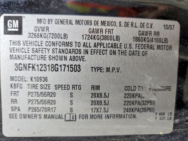 58559886 :رقم المزاد ، 3GNFK12318G171503 vin ، 2008 Chevrolet Avalanche مزاد بيع
