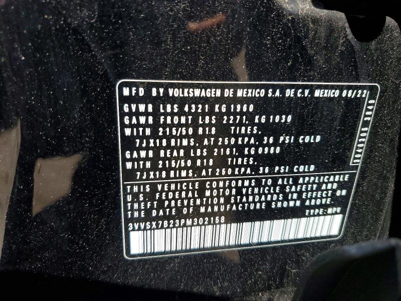 58633946 :رقم المزاد ، 3VVSX7B23PM302158 vin ، 2023 Volkswagen Taos مزاد بيع