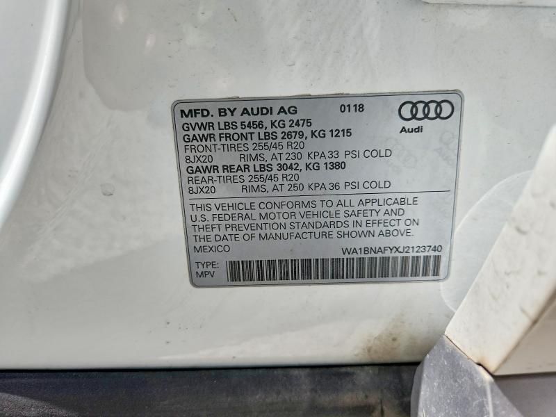 Продажа на аукционе авто 2018 Audi Q5, vin: WA1BNAFYXJ2123740, номер лота: 57445516