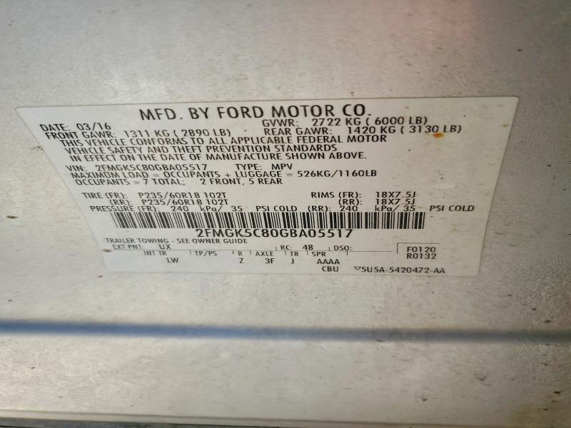 Продаж на аукціоні авто 2016 Ford Flex, vin: 2FMGK5C80GBA05517, номер лоту: 58357886