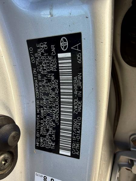 Aukcja sprzedaży 2010 Toyota Prius, vin: JTDKN3DUXA0145492, numer aukcji: 56894526