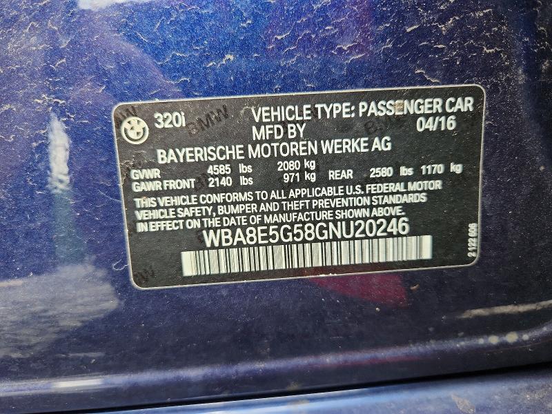 Продаж на аукціоні авто 2016 Bmw 320, vin: WBA8E5G58GNU20246, номер лоту: 56934796