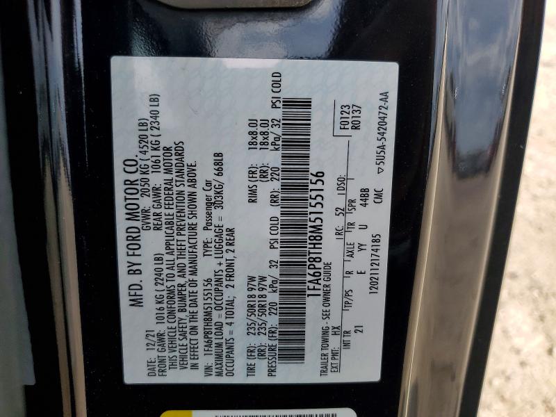 56089386 :رقم المزاد ، 1FA6P8TH8M5155156 vin ، 2021 Ford Mustang مزاد بيع
