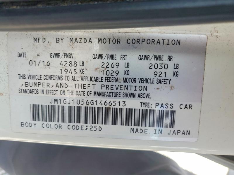 Aukcja sprzedaży 2016 Mazda 6, vin: JM1GJ1U56G1466513, numer aukcji: 57156406