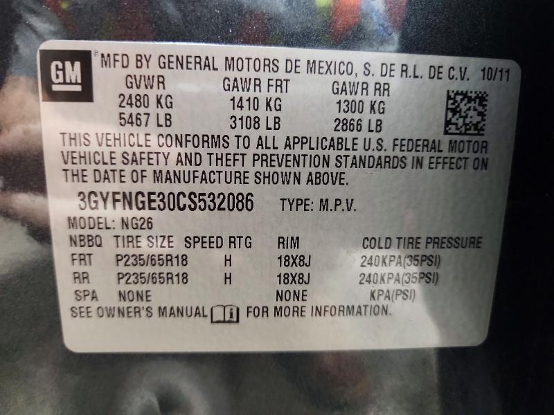 57504626 :رقم المزاد ، 3GYFNGE30CS532086 vin ، 2012 Cadillac Srx مزاد بيع