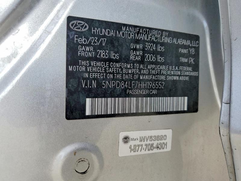 Aukcja sprzedaży 2017 Hyundai Elantra, vin: 5NPD84LF7HH196552, numer aukcji: 55974866