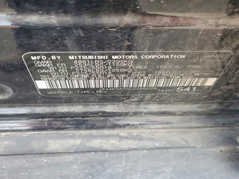 2020 Mitsubishi Outlander მანქანა იყიდება აუქციონზე, vin: JA4AD3A35LZ046629, აუქციონის ნომერი: 57842716