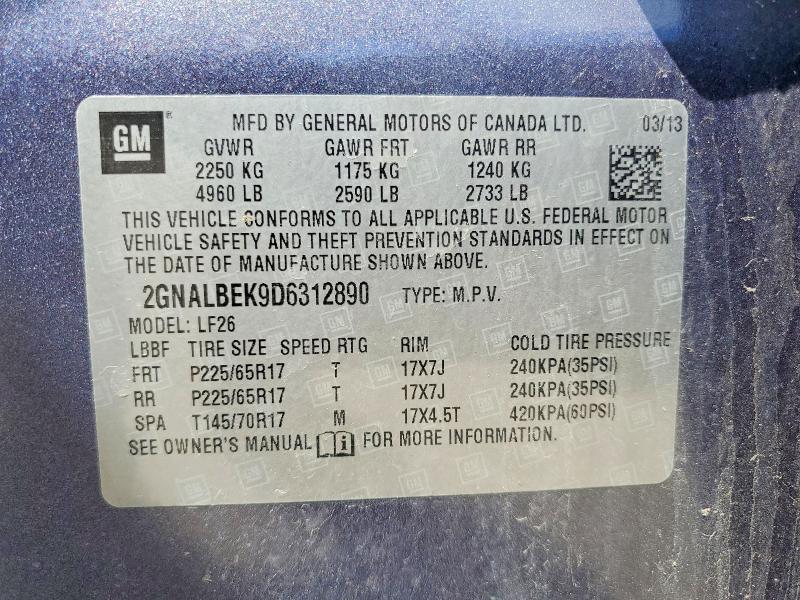 56126736 :رقم المزاد ، 2GNALBEK9D6312890 vin ، 2013 Chevrolet Equinox مزاد بيع