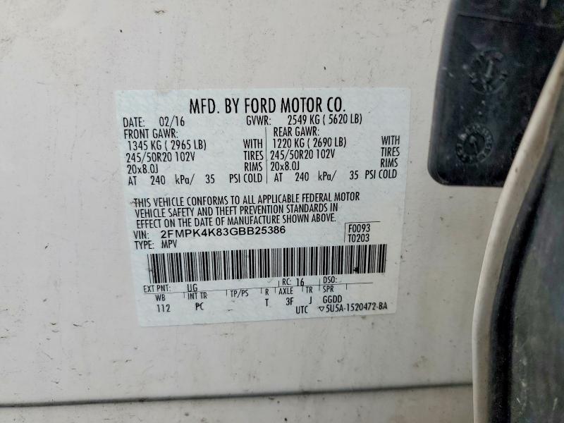 Aukcja sprzedaży 2016 Ford Edge, vin: 2FMPK4K83GBB25386, numer aukcji: 58229866