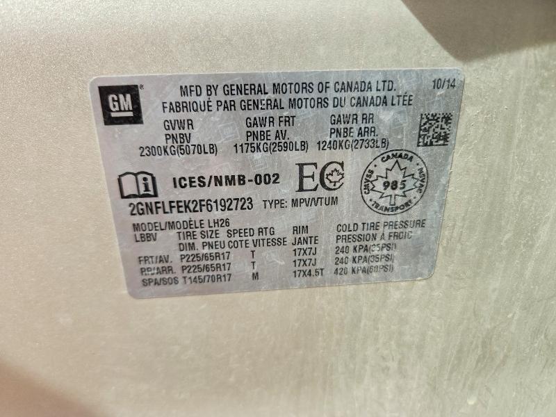 Продаж на аукціоні авто 2015 Chevrolet Equinox, vin: 2GNFLFEK2F6192723, номер лоту: 56707186