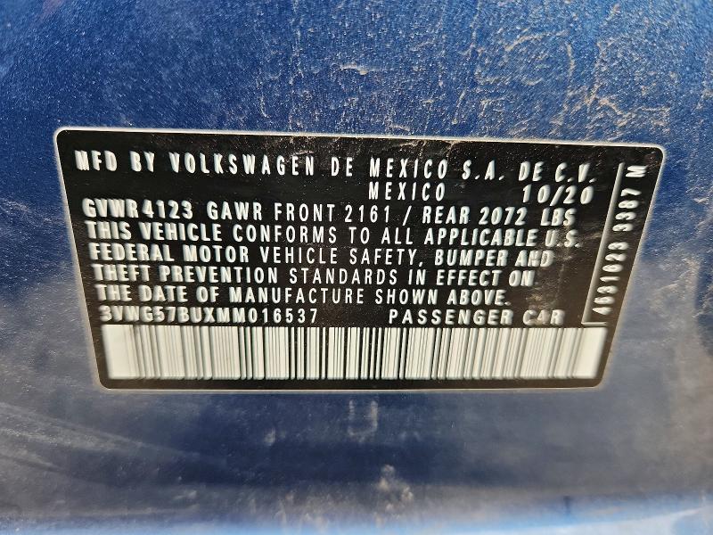 Продажа на аукционе авто 2021 Volkswagen Jetta, vin: 3VWG57BUXMM016537, номер лота: 57619836