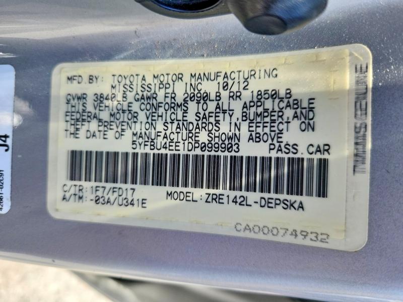 Aukcja sprzedaży 2013 Toyota Corolla, vin: 5YFBU4EE1DP099903, numer aukcji: 56437836