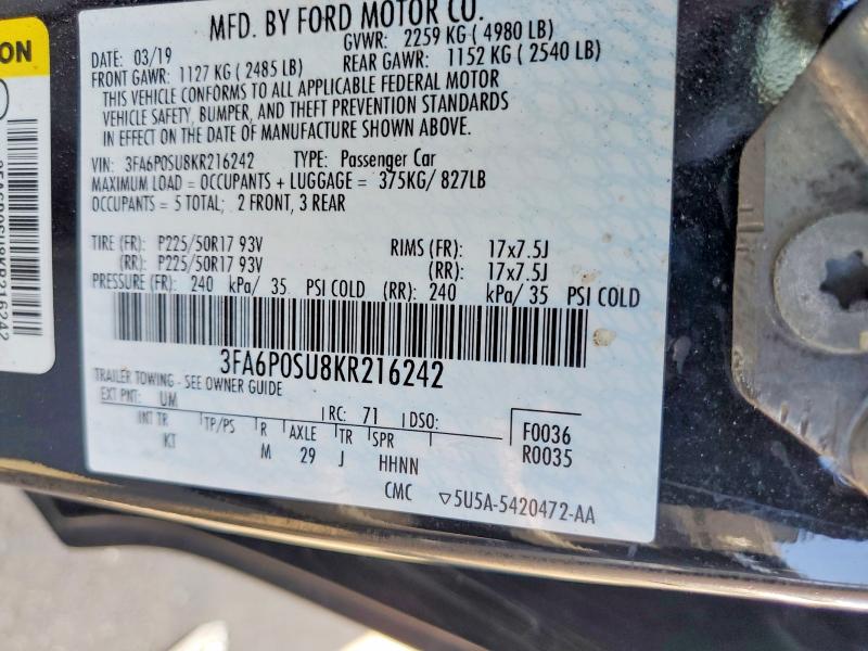 55104476 :رقم المزاد ، 3FA6P0SU8KR216242 vin ، 2019 Ford Fusion مزاد بيع