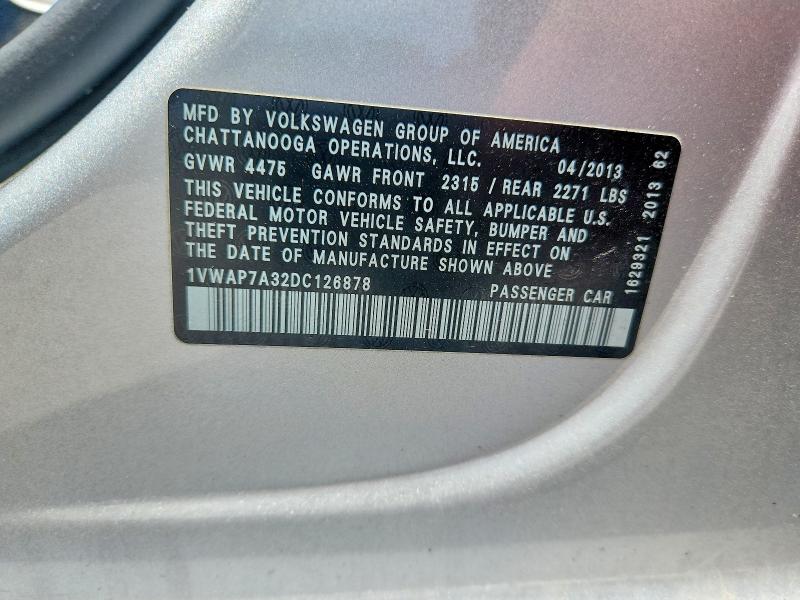 Продажа на аукционе авто 2013 Volkswagen Passat, vin: 1VWAP7A32DC126878, номер лота: 57480146