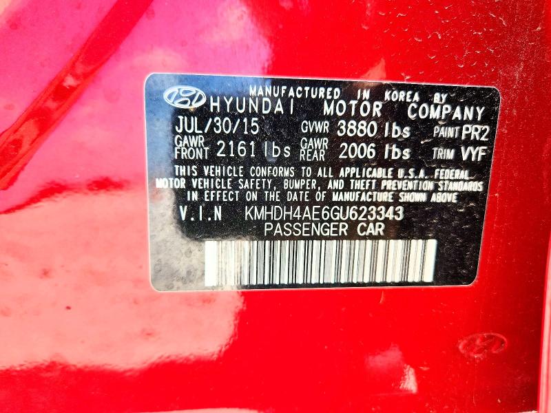 Продажа на аукционе авто 2016 Hyundai Elantra, vin: KMHDH4AE6GU623343, номер лота: 58434906