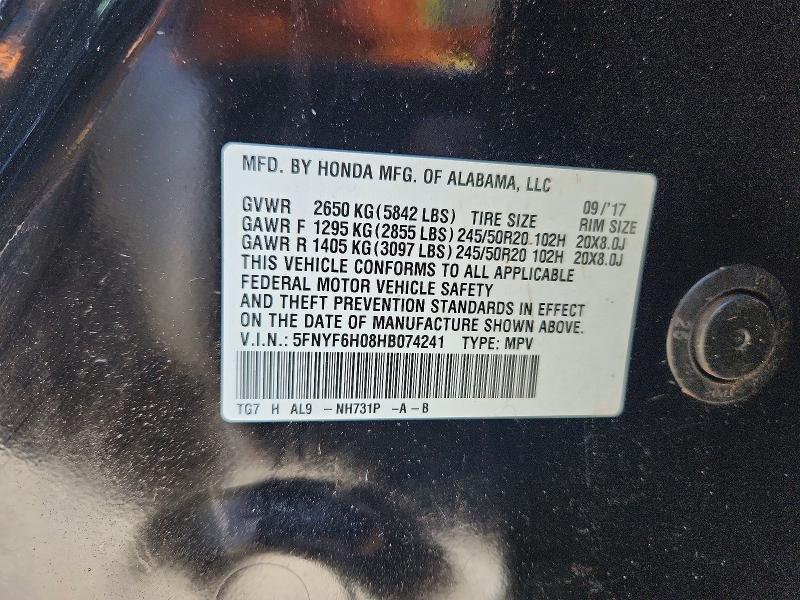 Продажа на аукционе авто 2017 Honda Pilot, vin: 5FNYF6H08HB074241, номер лота: 56446136