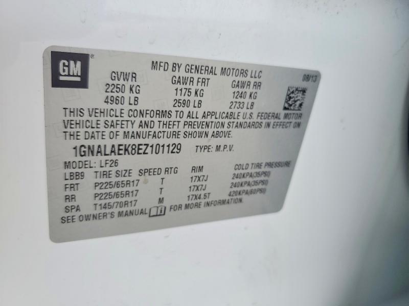 54658016 :رقم المزاد ، 1GNALAEK8EZ101129 vin ، 2014 Chevrolet Equinox مزاد بيع