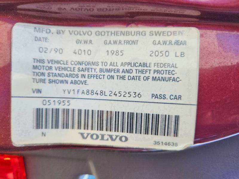 1990 Volvo 740 მანქანა იყიდება აუქციონზე, vin: YV1FA8848L2452536, აუქციონის ნომერი: 59016026