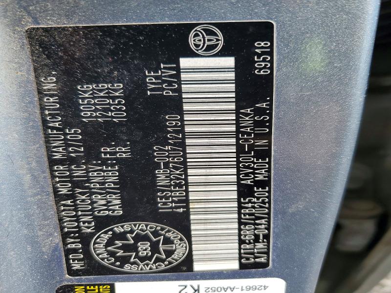 2006 Toyota Camry მანქანა იყიდება აუქციონზე, vin: 4T1BE32K76U712190, აუქციონის ნომერი: 54790106
