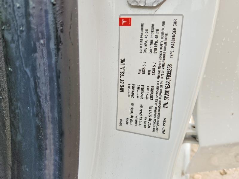 57314086 :رقم المزاد ، 5YJ3E1EA2JF035258 vin ، 2018 Tesla Mdl 3 مزاد بيع