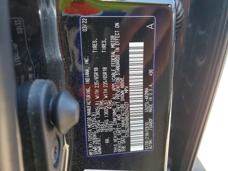 2022 Toyota Highlander მანქანა იყიდება აუქციონზე, vin: 5TDGZRBH8NS204027, აუქციონის ნომერი: 55407746