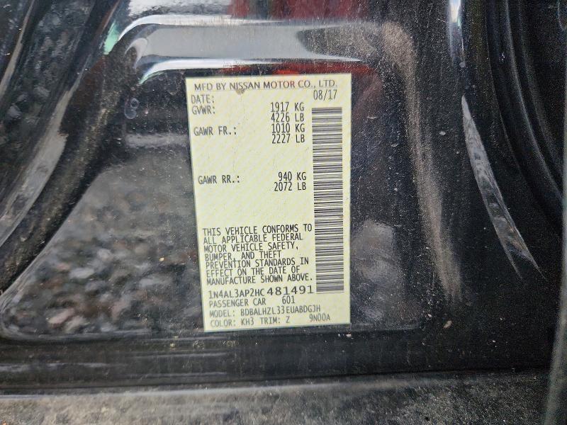 2017 Nissan Altima მანქანა იყიდება აუქციონზე, vin: 1N4AL3AP2HC481491, აუქციონის ნომერი: 57090806
