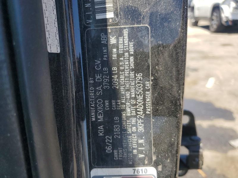 Auction sale of the 2022 Kia Forte, vin: 3KPF24AD0NE503796, lot number: 54940036