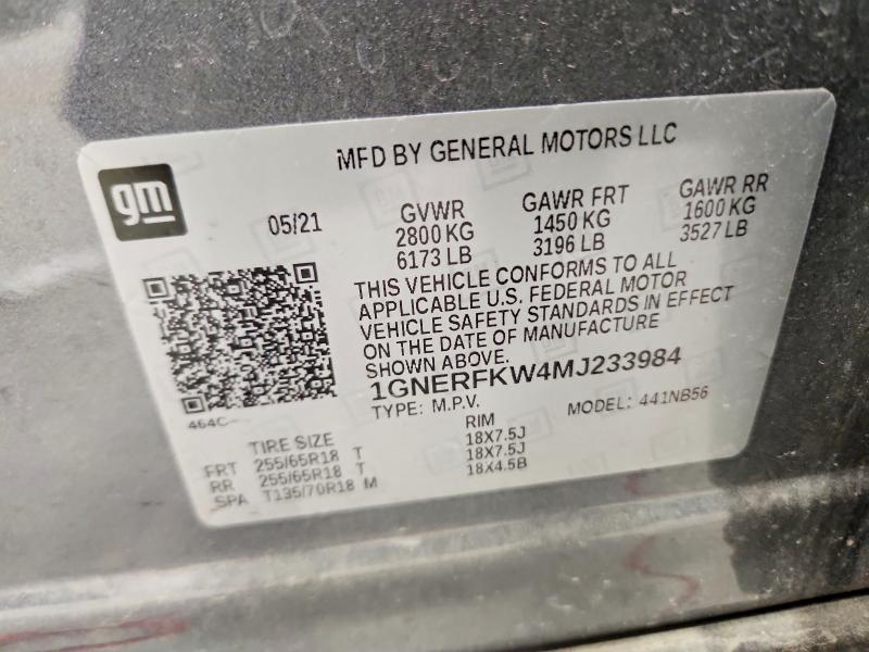 2021 Chevrolet Traverse მანქანა იყიდება აუქციონზე, vin: 1GNERFKW4MJ233984, აუქციონის ნომერი: 55554646