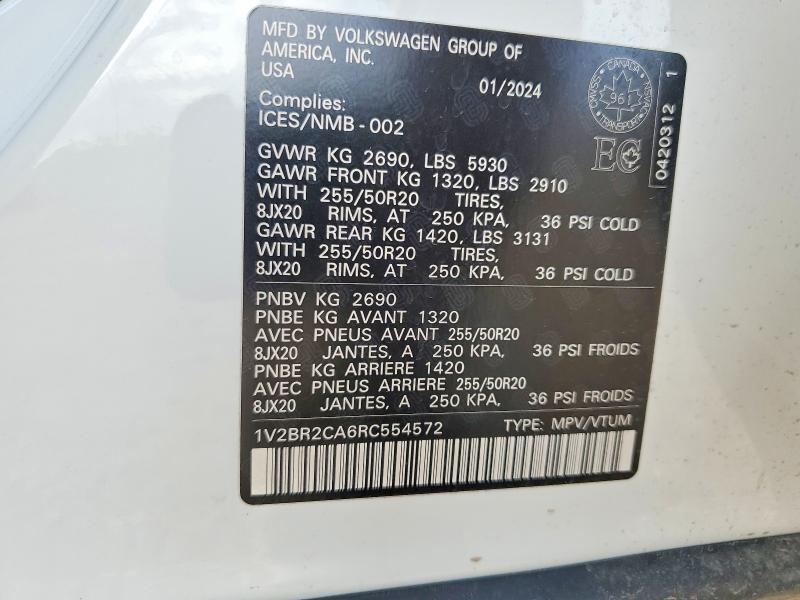 Aukcja sprzedaży 2024 Volkswagen Atlas, vin: 1V2BR2CA6RC554572, numer aukcji: 55706506