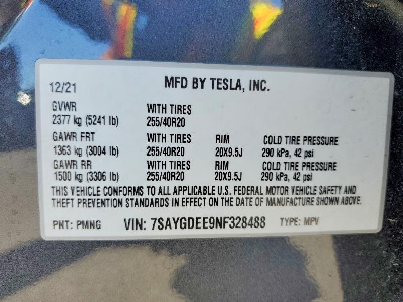 2022 Tesla Model Y მანქანა იყიდება აუქციონზე, vin: 7SAYGDEE9NF328488, აუქციონის ნომერი: 58759716