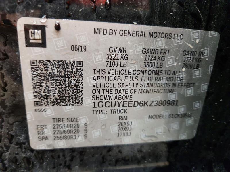 Aukcja sprzedaży 2019 Chevrolet Silverado, vin: 1GCUYEED6KZ380981, numer aukcji: 55566726