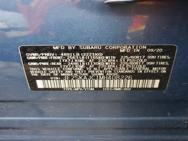 Продаж на аукціоні авто 2021 Subaru Forester, vin: JF2SKAJC1MH408226, номер лоту: 57366696