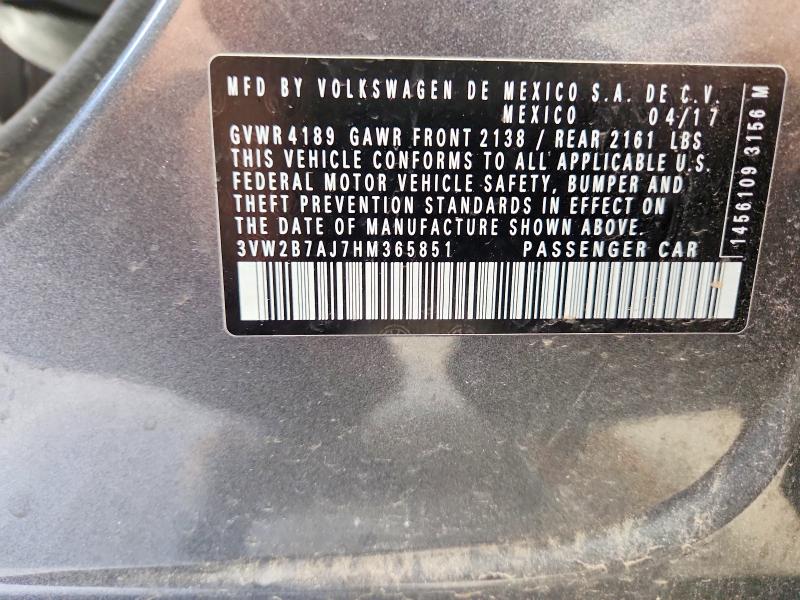 56314806 :رقم المزاد ، 3VW2B7AJ7HM365851 vin ، 2017 Volkswagen Jetta مزاد بيع