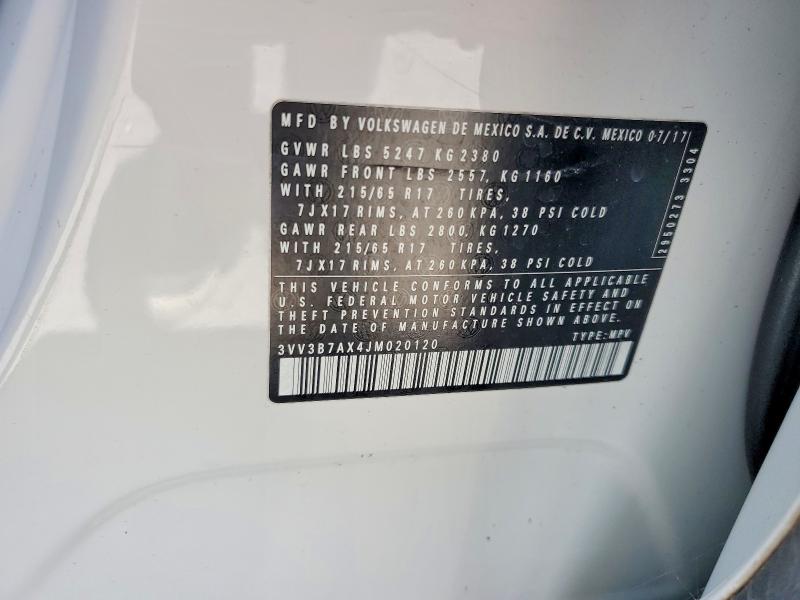 Aukcja sprzedaży 2018 Volkswagen Tiguan, vin: 3VV3B7AX4JM020120, numer aukcji: 56257856