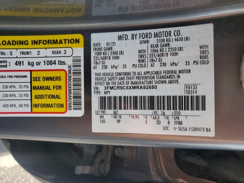 Auction sale of the 2021 Ford Bronco Sport, vin: 3FMCR9C6XMRA92680, lot number: 57676236
