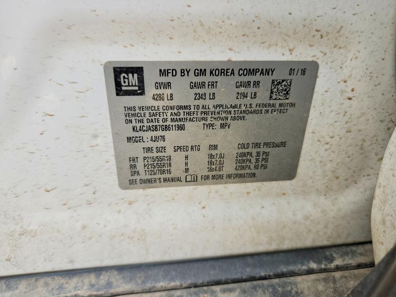 2016 Buick Encore მანქანა იყიდება აუქციონზე, vin: KL4CJASB7GB611960, აუქციონის ნომერი: 56575046