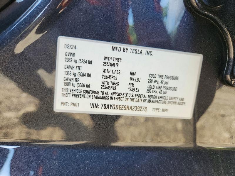 2024 Tesla Model Y მანქანა იყიდება აუქციონზე, vin: 7SAYGDEE9RA239278, აუქციონის ნომერი: 55320596