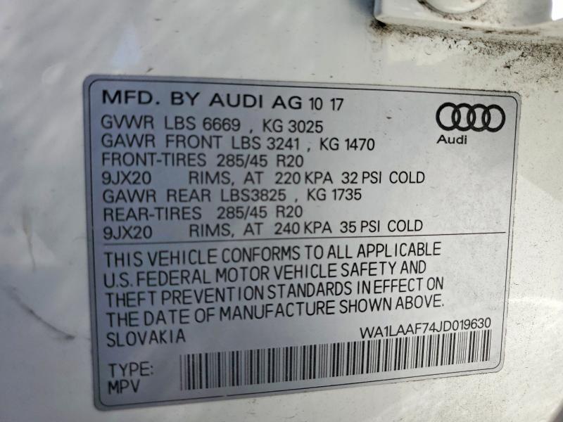 Aukcja sprzedaży 2018 Audi Q7, vin: WA1LAAF74JD019630, numer aukcji: 58944976
