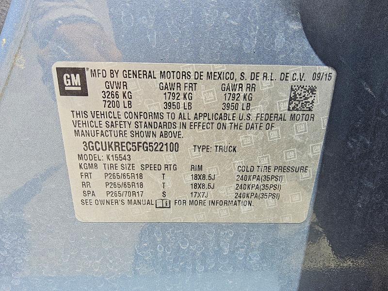 56603666 :رقم المزاد ، 3GCUKREC5FG522100 vin ، 2015 Chevrolet Silverado مزاد بيع