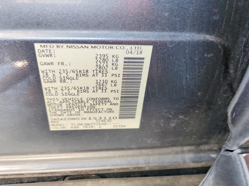 Aukcja sprzedaży 2018 Nissan Murano, vin: 5N1AZ2MH5JN153110, numer aukcji: 57754406