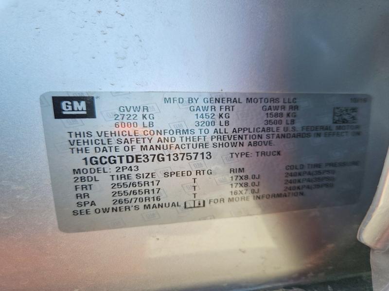 2016 Chevrolet Colorado მანქანა იყიდება აუქციონზე, vin: 1GCGTDE37G1375713, აუქციონის ნომერი: 58105046