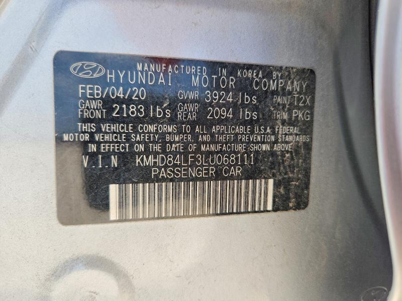 2020 Hyundai Elantra მანქანა იყიდება აუქციონზე, vin: KMHD84LF3LU068111, აუქციონის ნომერი: 56402826