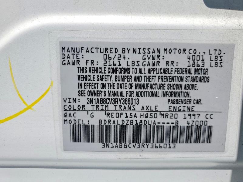 2024 Nissan Sentra მანქანა იყიდება აუქციონზე, vin: 3N1AB8CV3RY366013, აუქციონის ნომერი: 56873676