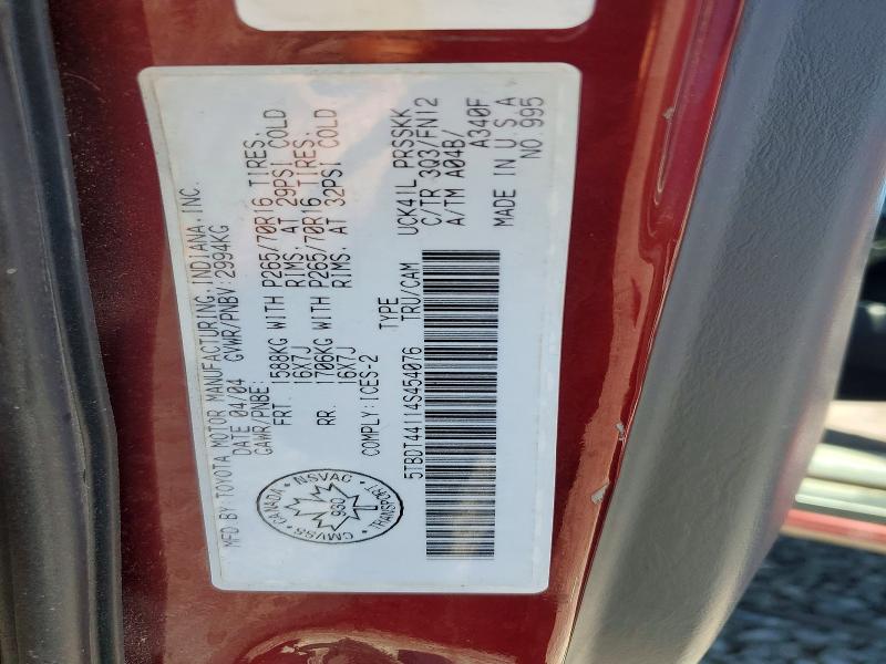56718206 :رقم المزاد ، 5TBDT44114S454076 vin ، 2004 Toyota Tundra مزاد بيع