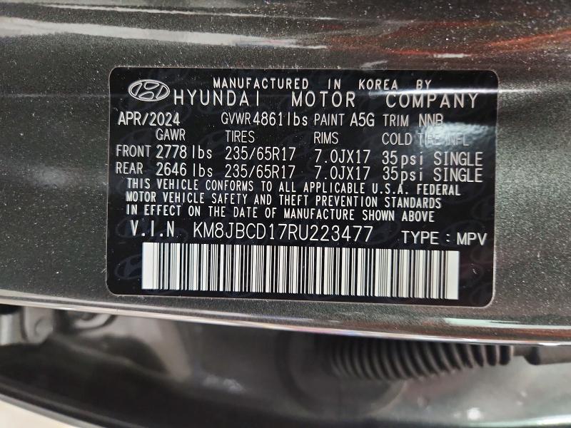 57517776 :رقم المزاد ، KM8JBCD17RU223477 vin ، 2024 Hyundai Tucson مزاد بيع