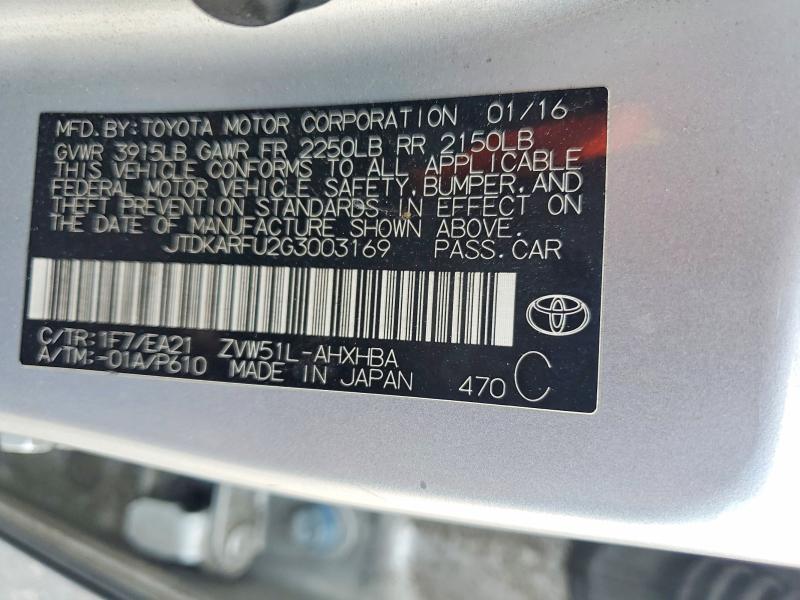 Aukcja sprzedaży 2016 Toyota Prius, vin: JTDKARFU2G3003169, numer aukcji: 56669926