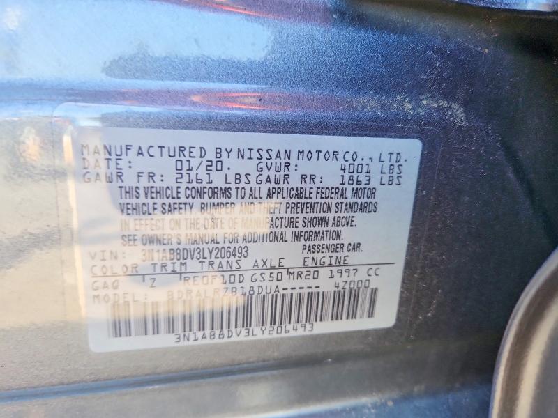 59156856 :رقم المزاد ، 3N1AB8DV3LY206493 vin ، 2020 Nissan Sentra مزاد بيع