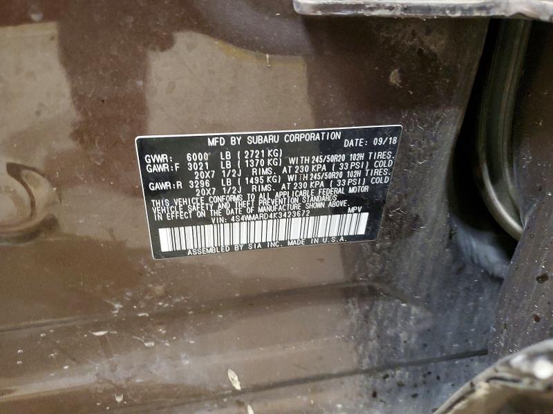 58083756 :رقم المزاد ، 4S4WMARD4K3423672 vin ، 2019 Subaru Ascent مزاد بيع