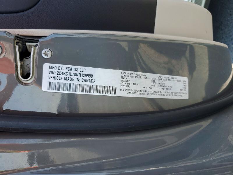 57892586 :رقم المزاد ، 2C4RC1L78NR129999 vin ، 2022 Chrysler Pacifica مزاد بيع