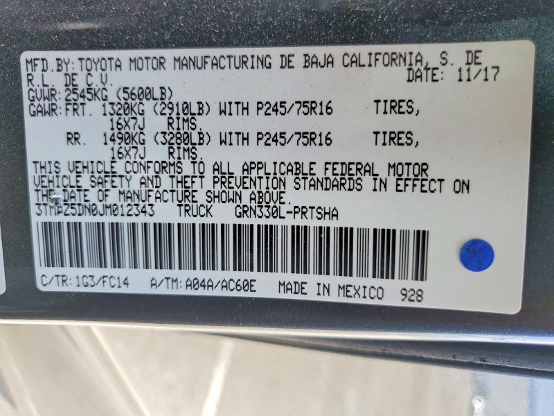 2018 Toyota Tacoma მანქანა იყიდება აუქციონზე, vin: 3TMBZ5DN0JM012343, აუქციონის ნომერი: 57883006